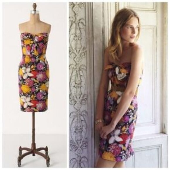 Anthropologie Moulinette Soeurs Tropica Floral Jacquard Strapless Mini Dress 0 - Picture 1 of 12